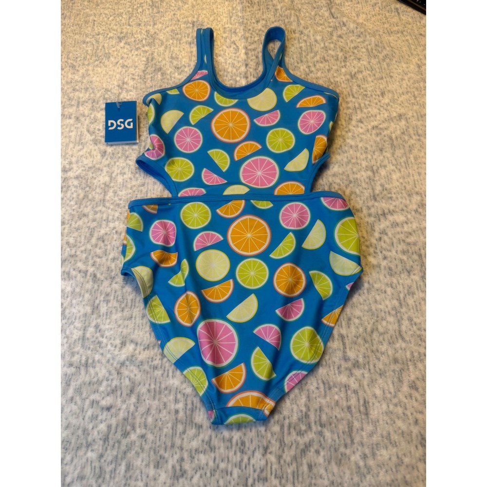 DSG Girls One Piece Swimsuit Cut Out main squeeze‎  Blue XL NWT